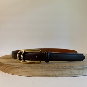 Ralph Lauren Brown Genuine Leather Solid Golden Brass Buckle Belt Size Large